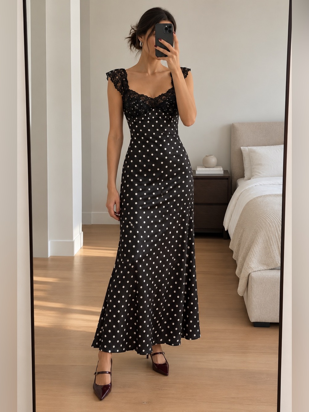 Thirty Thirty LA Black Ivory Polka Dot Lace Maxi Dress Size S NWT